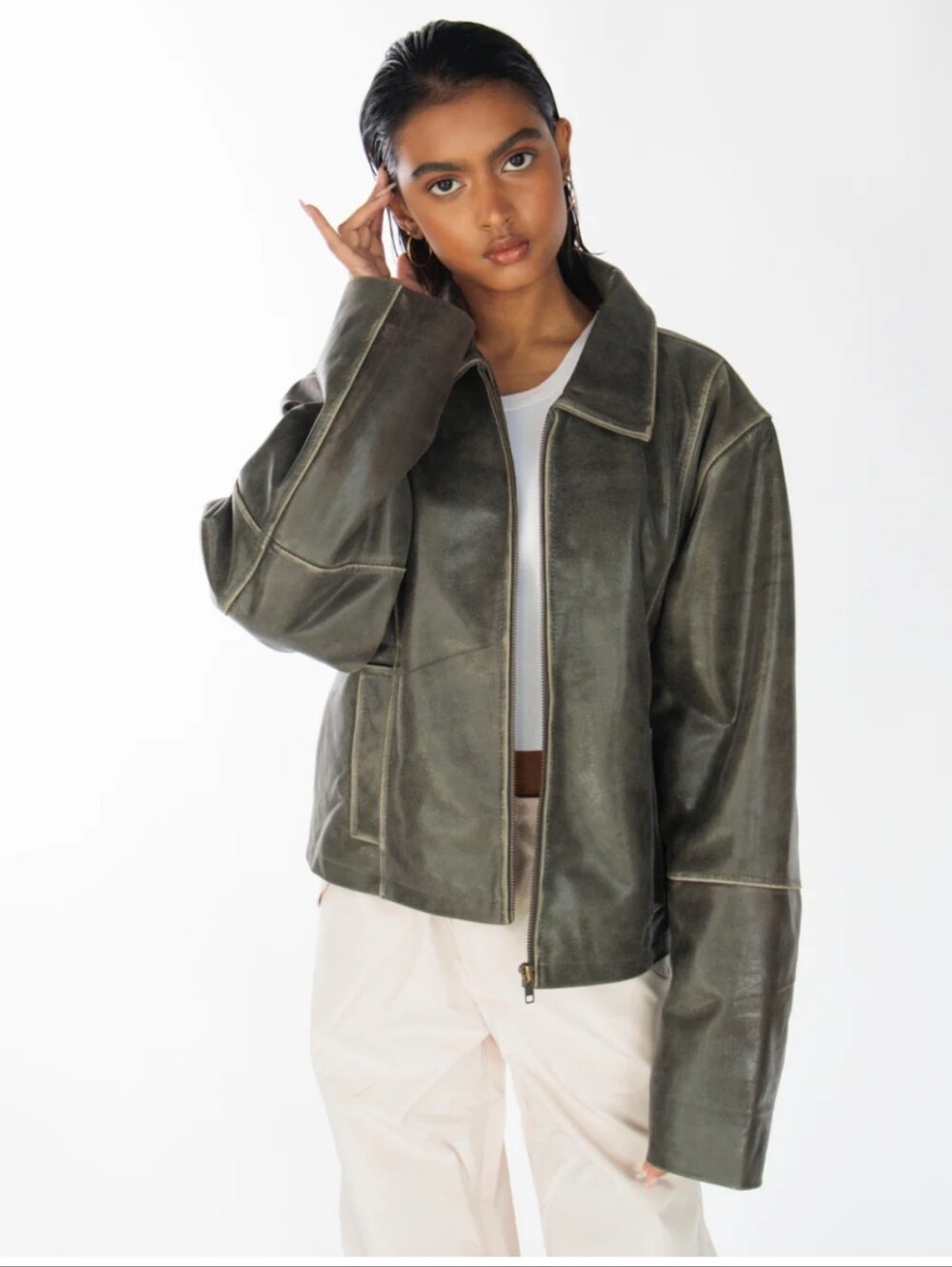 In My Element Mabel Disstressed Leather Jacket Small